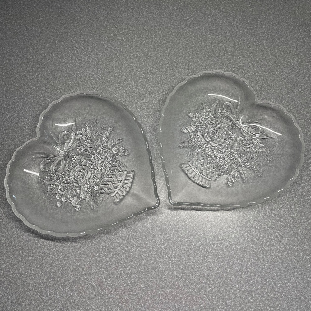 Two crystal heart shaped vintage dishes